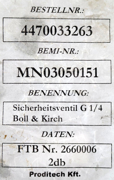 Bild des Artikels BOLL-&-KIRCH-TÜV-Sicherheitsventil-11,0bar-G-1/4''-FTB-Nr.-2660006-2db