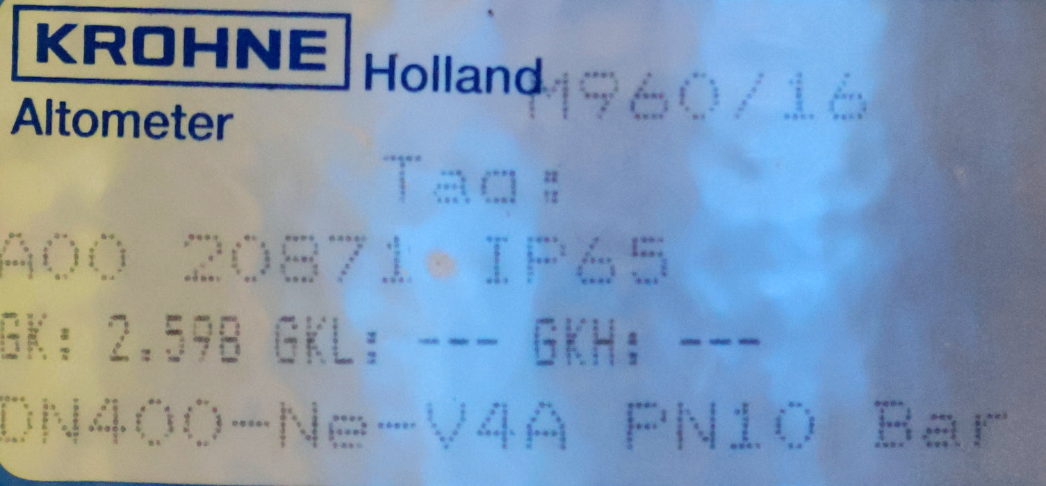 Bild des Artikels KROHNE-Altometer-M960/16-DN400-NE-V4A-PN10-IP65-GK:-2.598-unbenutzt