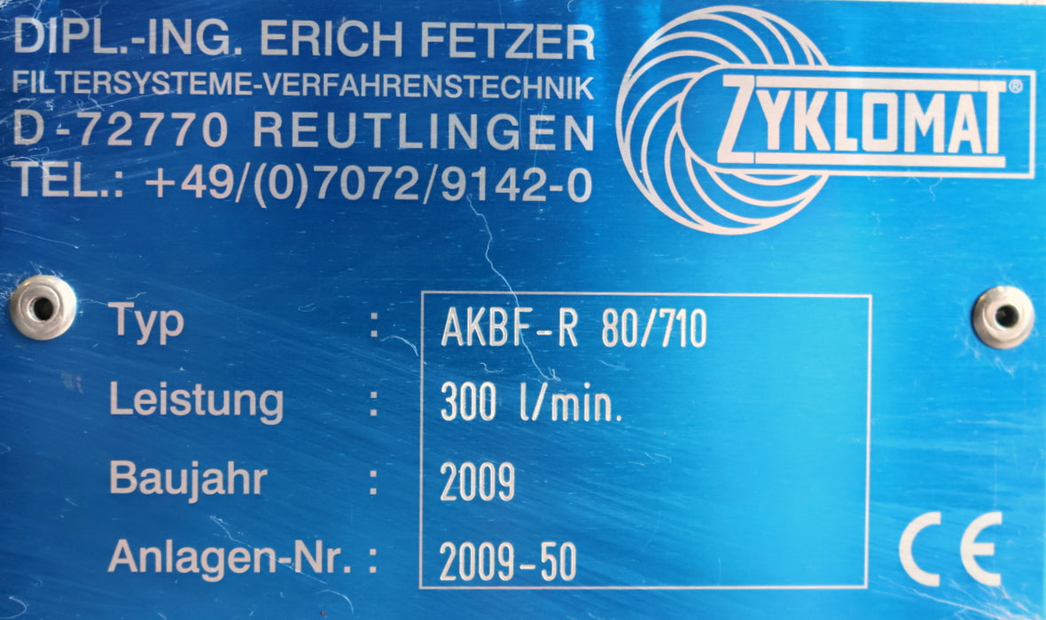 Bild des Artikels FETZER-Edelstahl-Filtereinheit-Bandfilter-ZYKLOMAT-Typ-AKBF-R-80/710-300l/min