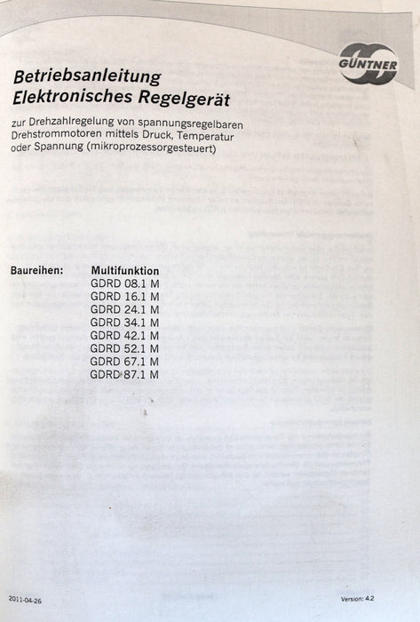 Bild des Artikels GÜNTNER-Drehzahlregler-GDRD-8.1M-Hersteller.Nr.-100/9008900.0001-400VAC-50Hz