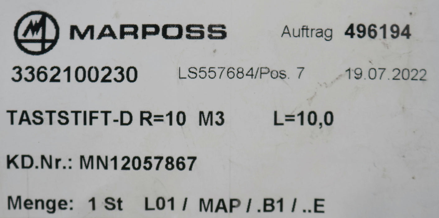 Bild des Artikels MARPOSS-Taststift-D-R=-10mm-M3-L=-10,0mm-3362100230-unbenutzt