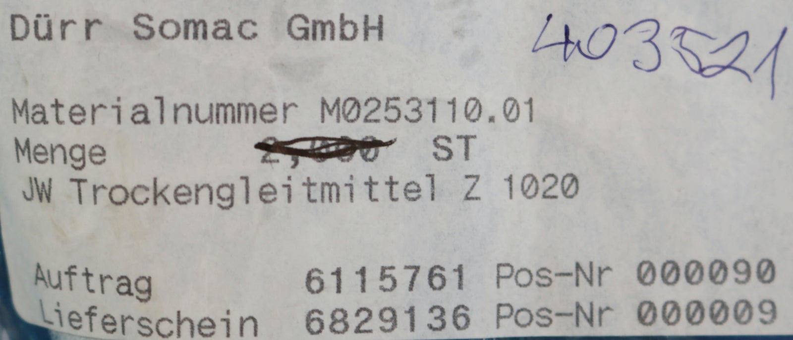 Bild des Artikels DÜRR-SOMAC-/-SUSTAN-JW-Trockengleitmittel-Z-1020-M0253110.01-500ml-unbenutzt