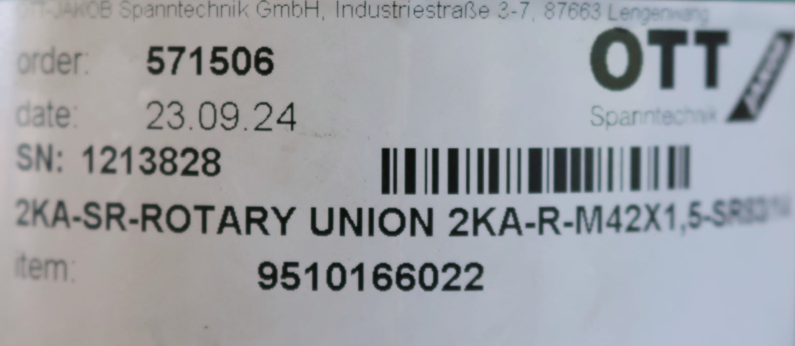 Bild des Artikels OTT-Drehdurchführung-2KA-R-M42x1,5-SR83/14-Art.Nr.-9510166022-SR-Rotary-Union