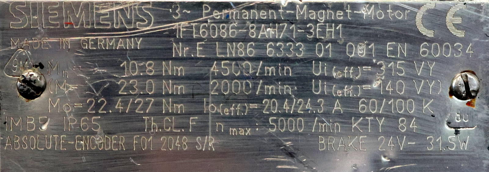 Bild des Artikels SIEMENS-Servomotor-1FT6086-8AH71-3EH1-Mo=-22,4Nm-I0=-24,3A-nMax=-5000U/min
