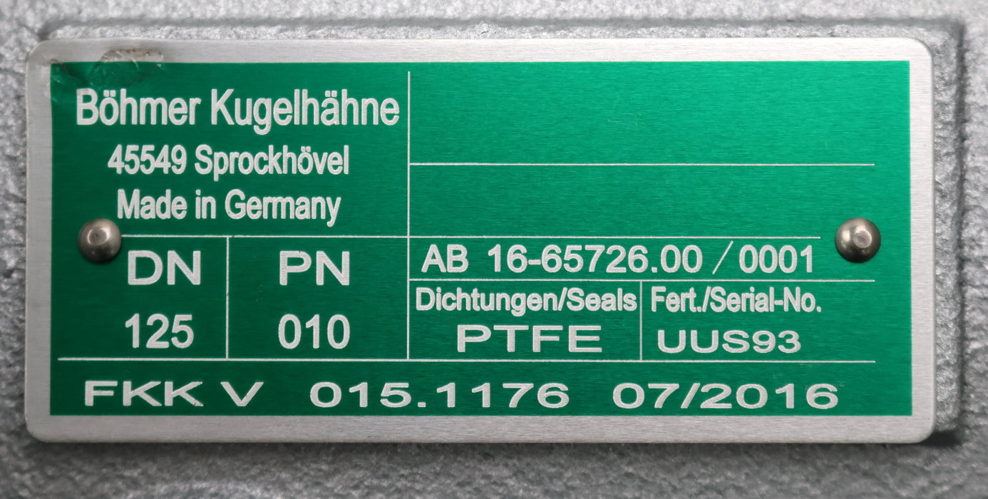 Bild des Artikels BÖHMER-Kugelhahn-DN125-PN10-Type-FKK-V-015.1176-Dichtungen-PTFE-Baujahr-07/2016