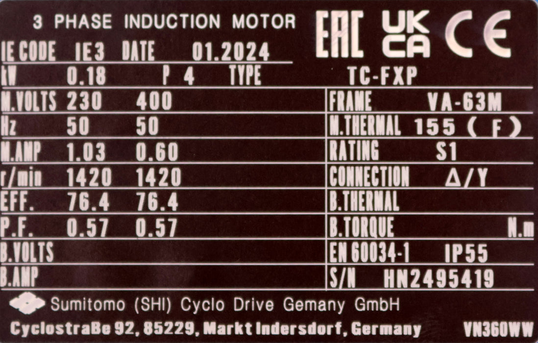Bild des Artikels SUMITOMO-Cyclo-Getriebemotor-CNFM018-6125DAGEP-473/G-VA63M/4-i=-473-P1=-0,18kW