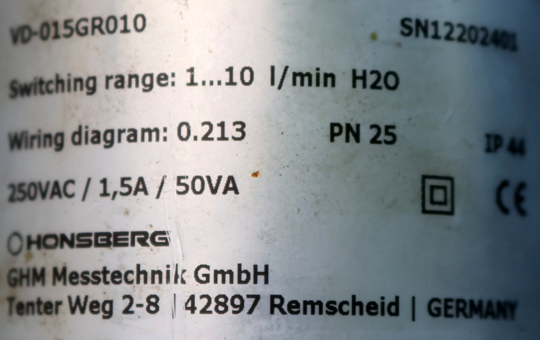 Bild des Artikels HONSBERG-Strömungswächter-VD-015GR010-Schaltbereich-1…10l/min-PN25-250VAC