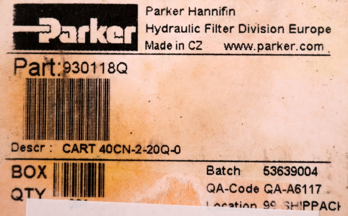 Bild des Artikels PARKER-Hydraulik-Filter-CART-40CN-2-20Q-0-Part:-930118Q-unbenutzt-in-OVP
