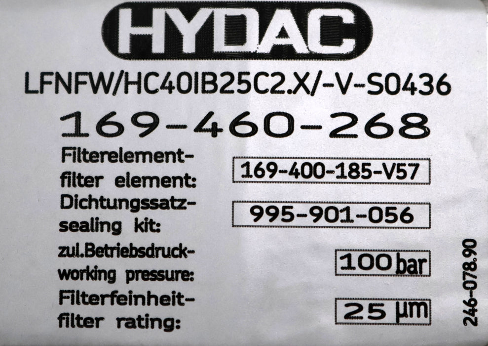 Bild des Artikels HYDAC-Druckfilter-LFNFW/HC40IB25C2.X/-V-S0436-169-460-268-100bar-25µm