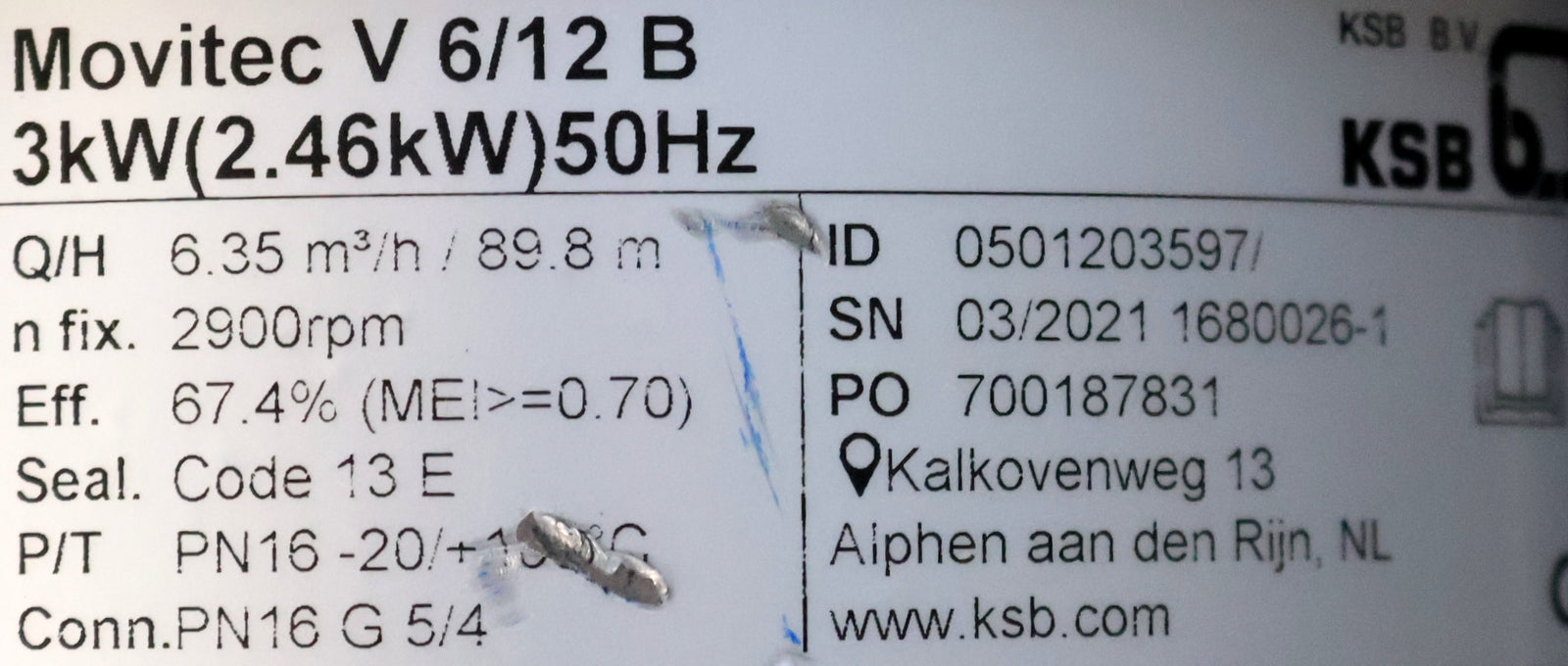 Bild des Artikels KSB-MOVITEC-Inlinepumpe-Kreiselpumpe-V-6/12-B-3kW-50Hz-6,35m³/h-/-89,8m-2900rpm