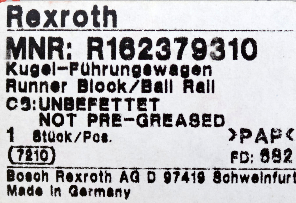Bild des Artikels REXROTH-Kugelwagen-KWC-030-SLS-C0-H-2-MNR:-R162379310-Nenngröße-30mm-unbenutzt