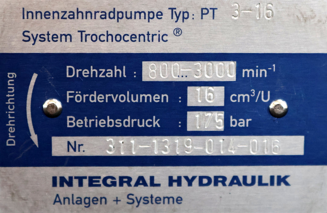 Bild des Artikels INTEGRAL-HYDRAULIK-Innenzahnradpumpe-Typ-PT-3-16-Art.Nr.-311-1319-014-016