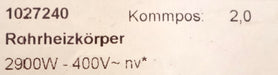 Bild des Artikels Rohrheizkörper-2900W-400VAC-Gesamtmasse-280x140mm-Kabellänge-1m-1027240