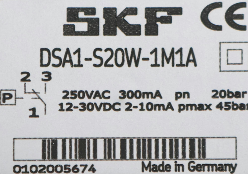 Bild des Artikels SKF-Druckschalter-DSA1-S20W-1M1A-250VAC-300mA-Pn-20bar-12-30VDC-2-10mA