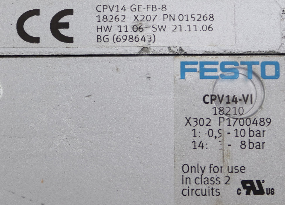 Bild des Artikels FESTO-Ventilinsel-CPV14-VI-10P-14-8C-FB-R-Y-8M+MTUA-Mat.Nr.-18210-gebraucht
