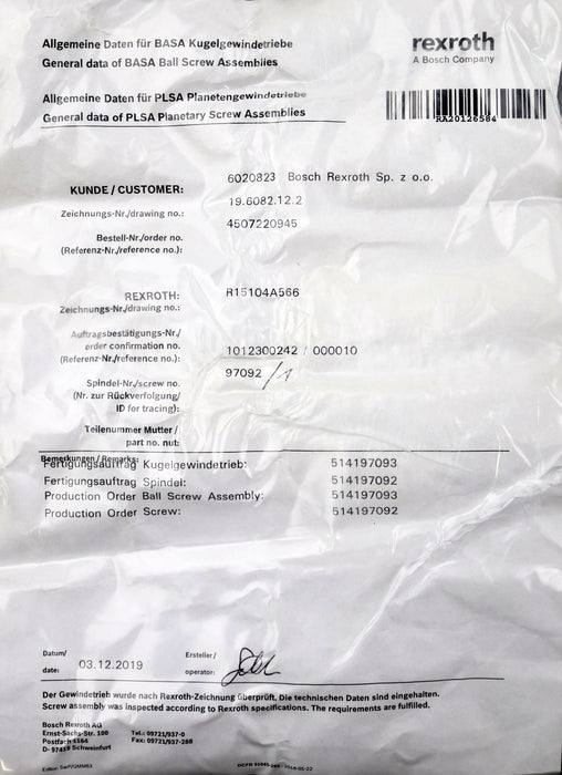 Bild des Artikels REXROTH-Kugelgewindetrieb-mit-einer-Mutter-MNR:-R15104A566-40x10Rx6-unbenutzt