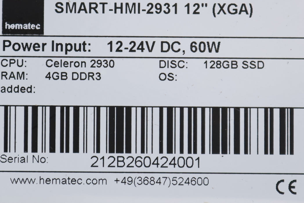 Bild des Artikels HEMATEC-12''-Panel-PC-SMART-HMI-2931-XGA-Input-12-24VDC-60W-CPU-Celeron-2930