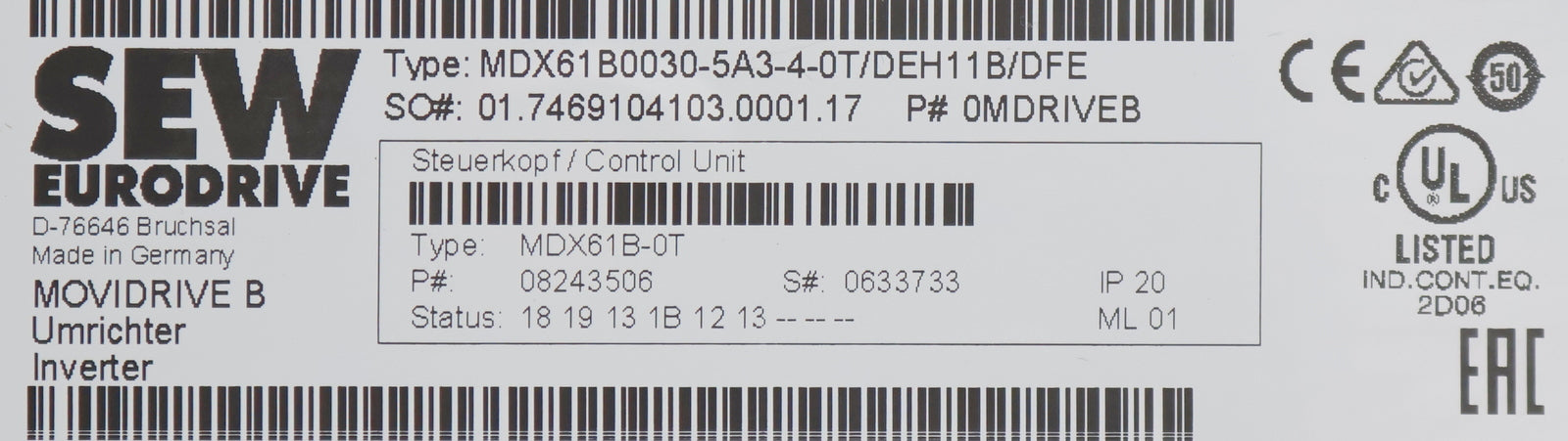 Bild des Artikels SEW-MOVIDRIVE-Umrichter-MDX61B0030-5A3-4-0T/DEH11B/DFE-Input:-3x380…500VAC