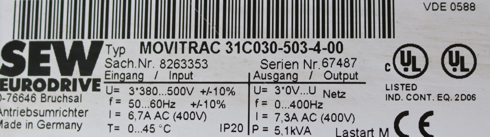 Bild des Artikels SEW-Antriebsumrichter-MOVITRAC-31C030-503-4-00-Input:-3x380…500VAC-6,7A-50…60Hz