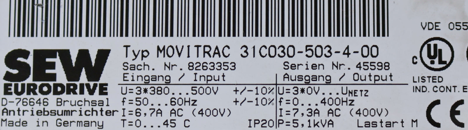 Bild des Artikels SEW-Antriebsumrichter-MOVITRAC-31C030-503-4-00-Input:-3x380…500VAC-ohne-Deckel