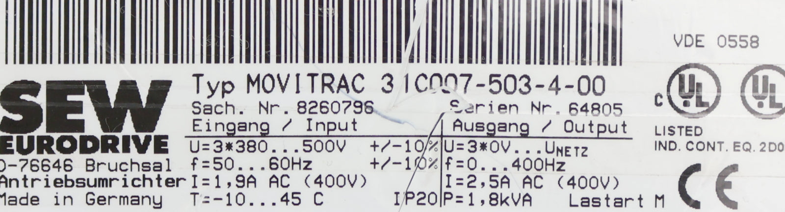 Bild des Artikels SEW-Antriebsumrichter-MOVITRAC-31C007-503-4-00-Input:-3x380…500VAC-ohne-Deckel