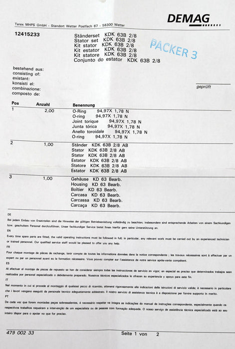 Bild des Artikels DEMAG-Ständerset-KDK-63B-2/8-Id.-Nr.:-12415233-unbenutzt-in-OVP