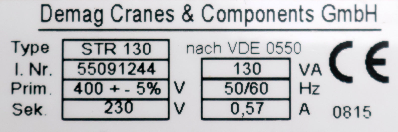 Bild des Artikels DEMAG-Transformator-Type-STR-130-Id.-Nr.:-55091244-230V-130VA-50/60Hz-0,57A
