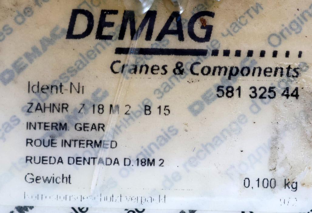 Bild des Artikels DEMAG-Zahnrad-Id.Nr.:-58132544-Z18-M2-B15-für-DMAG-Seilzug-PL-160-unbenutzt
