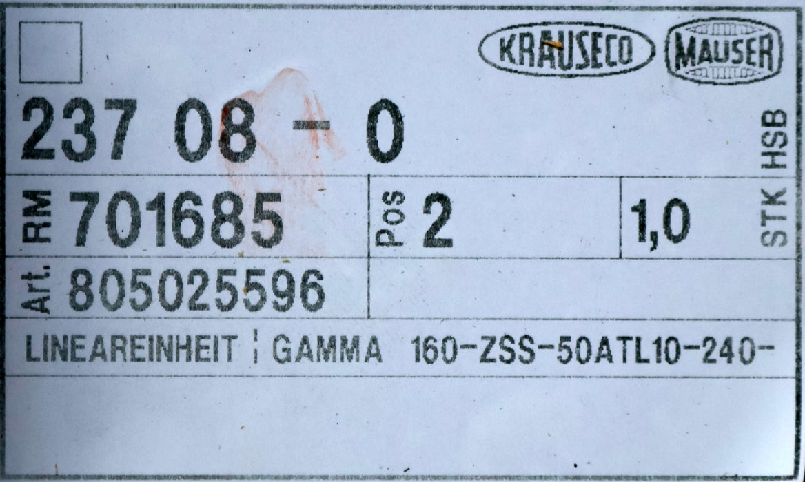 Bild des Artikels MAUSER-Linearantrieb-GAMMA-160-ZSS-50ATL10-240-Nr.-805025596-Wagenlänge-300mm
