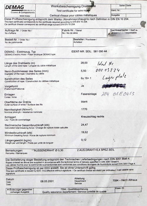 Bild des Artikels DEMAG-28m-Drahtseil-Id.Nr.:-58109044-DrahtØ-5,5mm-Drahtlänge-28m-unbenutzt