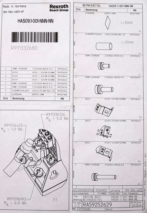 Bild des Artikels REXROTH-Anbauteilesatz-HAS09.1-001-NNN-NN-MNR:-R911332680-unbenutzt-in-OVP
