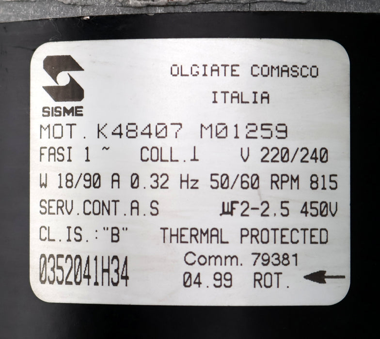 Bild des Artikels SISME-Motor-K48407-M01259-18/90W-220-240V-50/60Hz-0,32A-815RPM-gebraucht