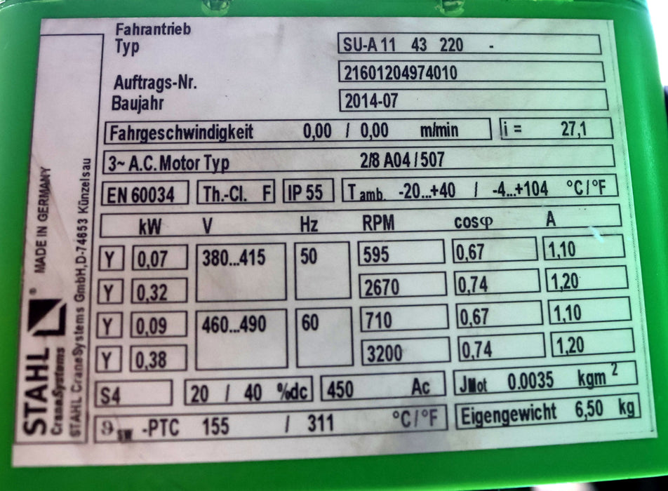 STAHL Elektrokettenzug Typ T616-8/2.0 2/1 - 1600daN Haupthub 8m/min - geprüft