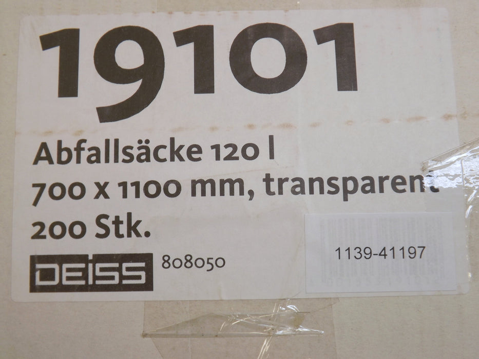 Bild des Artikels DEISS-Abfallsäcke-120L-700x1100mm-transparent-808050---50-Stück-unbenutzt