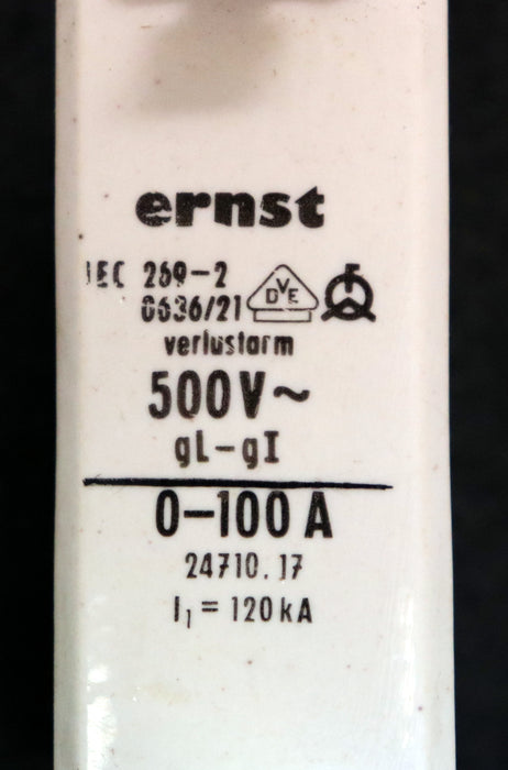 ERNST 10x Sicherungseinsatz fuse-link 24710.17 100A 500VAC Betriebsklasse gL-gI
