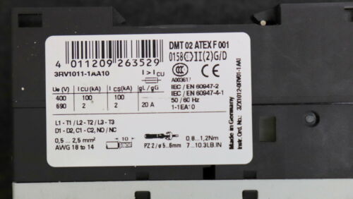 SIEMENS 2 verschiedene SIRIUS Leistungschalter 1 x 3RV1011-0AA10 ….