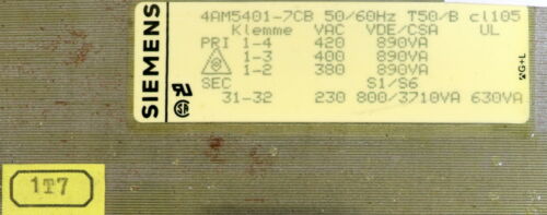 SIEMENS Transformator 4AM5401-7CB Input PRI 380-420VAC 50/60Hz 890VA