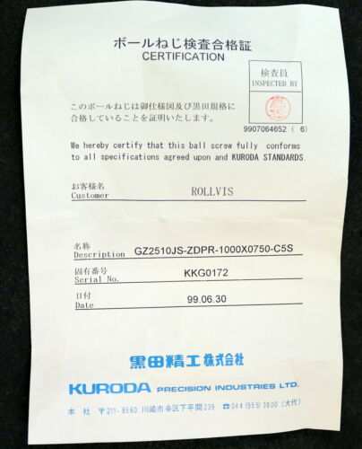 KURODA / JAPAN Kugelrollspindel mit einer Mutter No. GZ2510JS-ZDPR-1000x0750-C5S