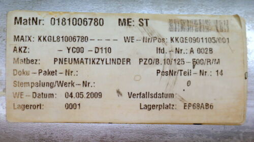MAFAG Pneumatikzylinder Hub 500mm Kolben-Ø 125mm Kolbenstange Ø 32mm