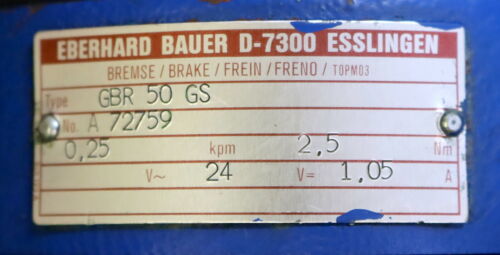 BAUER Bremse GBR 50GS 0,25kpm 2,5Nm 24VDC 1,05A gebraucht