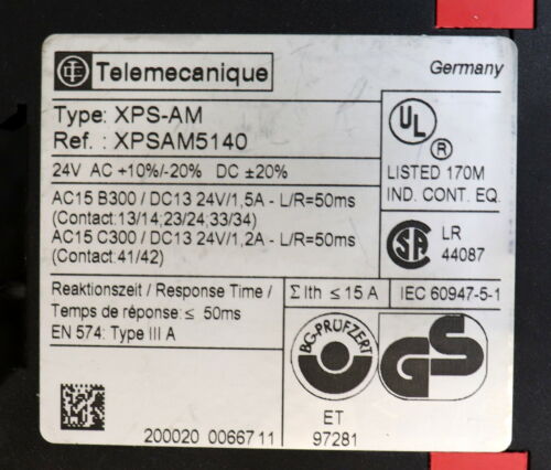 TELEMECANIQUE Sicherheitsrelais XPS-AM XPSAM5140 24VAC gebraucht