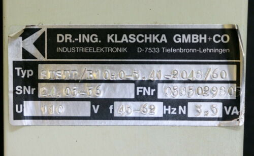 KLASCHKA Impulskontrolleinheit SISTP/B10a0-3.41-2048/60 SNr. 24.05-56 U=110VAC