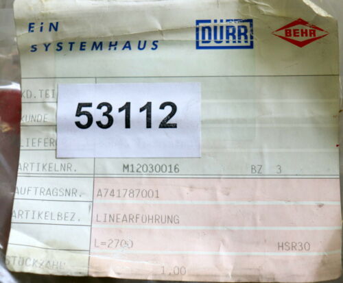 THK Rollenschienenführung 2700mm HSR30A2SS+2700L S.No.Y8H31 mit 2 Führungswagen