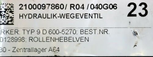 PARKER Hydraulik-Wegeventil mit Rollenstößel Typ 9D 600-5270 Best.Nr. 750128998