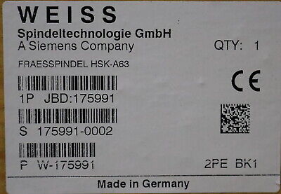 WEISS / SIEMENS / UNIOR HSK-A63 Motorspindel für UNIOR BAZ Spindeltyp 175991