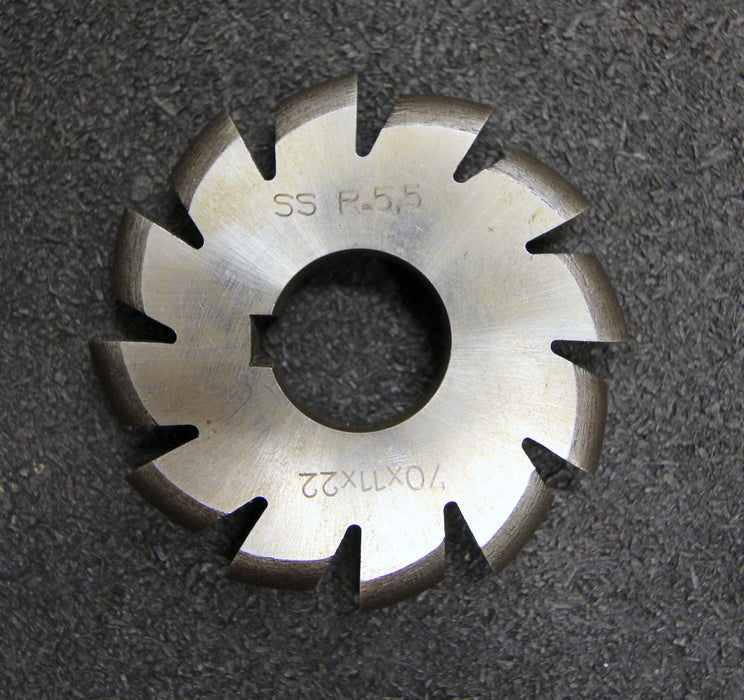 Halbrund-Formfräser konvex Radiusfräser Radius 5,5mm - 70x11x22mm 12 Spannuten