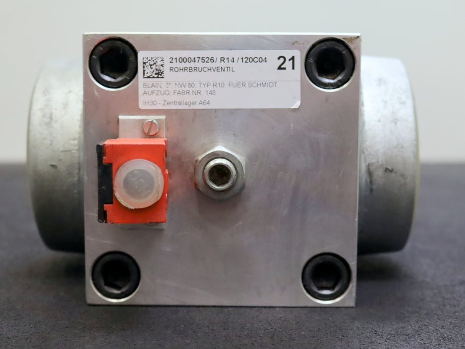 BLAIN HYDRAULICS Rohrbruchventil R10 3" NW80 für SCHMIDT AUFZÜGE mit Bernstein