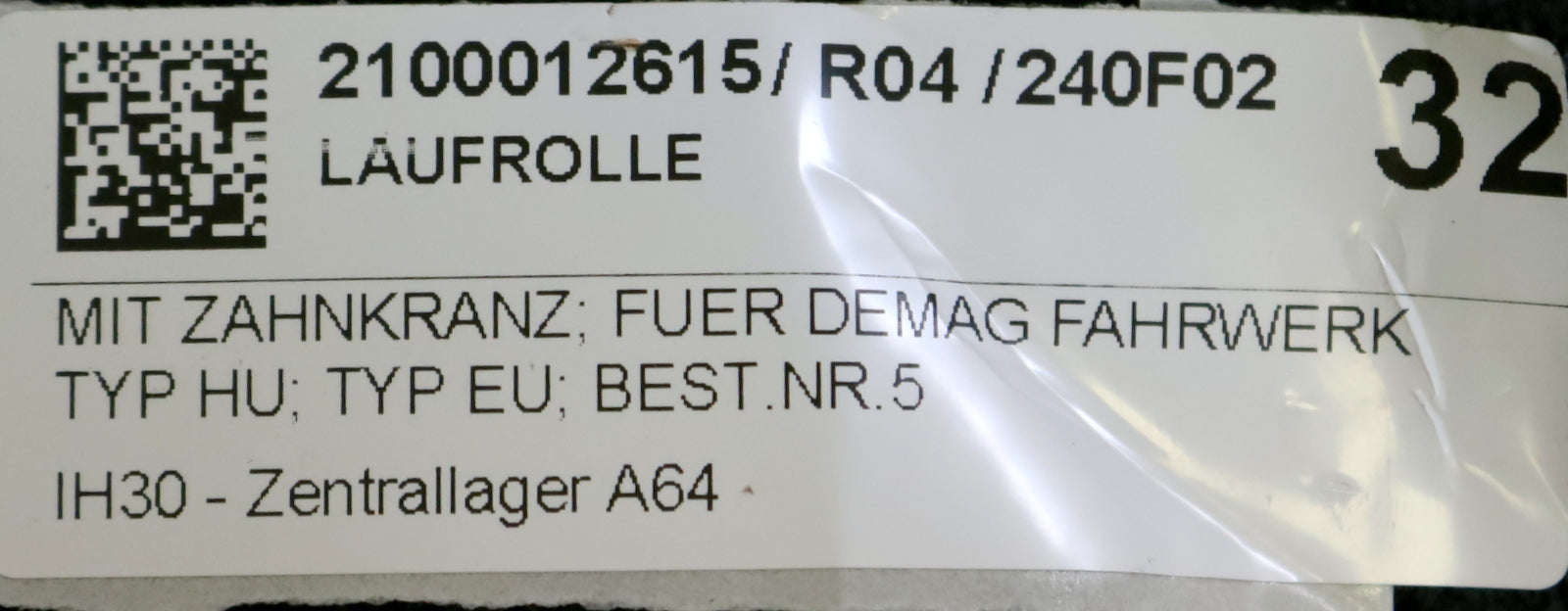 DEMAG Laufrolle mit Zahnkranz für Fahrwerk HU Typ EU Best.Nr. 595 242 Z= 47