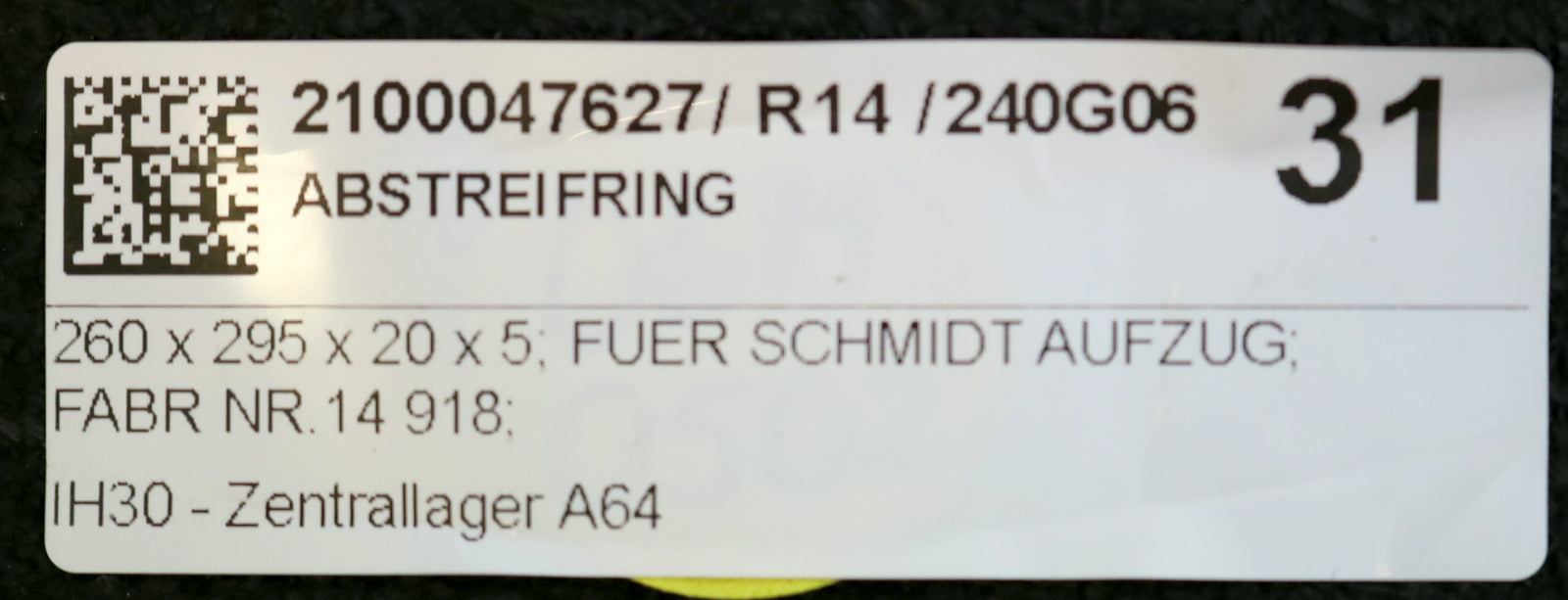 SCHMIDT AUFZUG Abstreifring 260x295x20x5mm zu SCHMIDT AUFZUG Fabr.Nr. 14 918