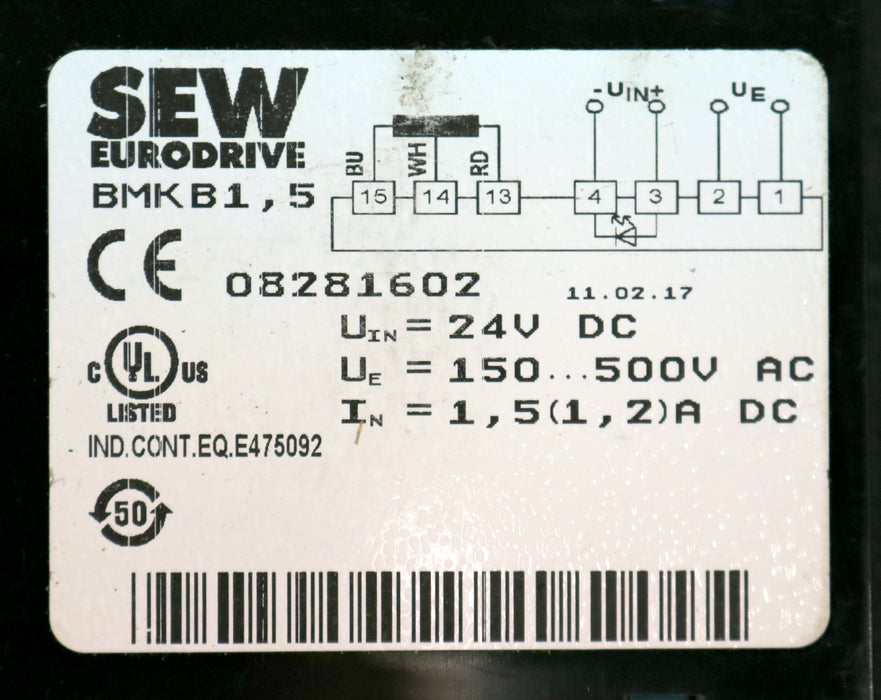 SEW Bremsgleichrichter BMK B1,5 Art.Nr. 08281602 Uin= 24VDC Ue= 150-500VAC